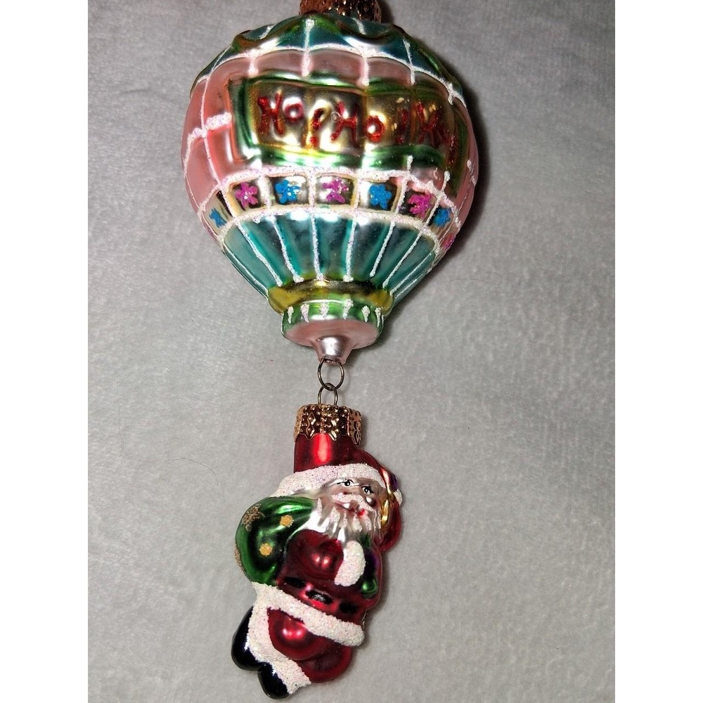 Glass Santa Hot Air Balloon Christmas Ornament Dangling Santa 4.5" Glitter